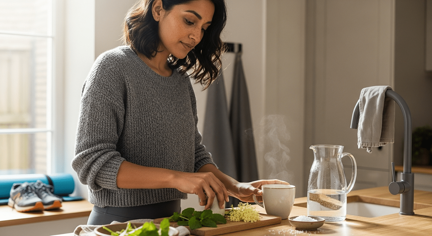 Nő gyógynövényes teát készít nátrium-visszatartás enyhítésére