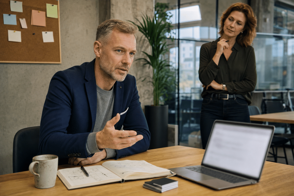 az sgi.hu domain név, gondolkodó férfi modern coworking irodában